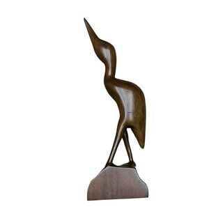 Unbranded Hand Carved Wood Crane Sculpture Unisex OS Brown MCM Minimalist Bird